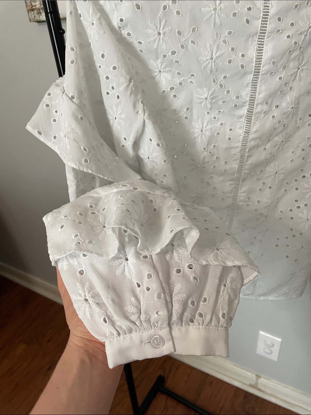 Altar'd State White Eyelet Button-Front Ruffle Blouse - Picture 4 of 4